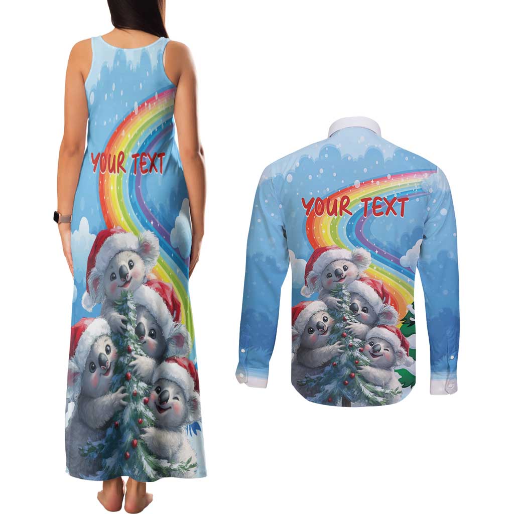 Personalised Australia Koala Christmas Couples Matching Tank Maxi Dress and Long Sleeve Button Shirt Santa Claus Ho Ho Ho - Wonder Print Shop