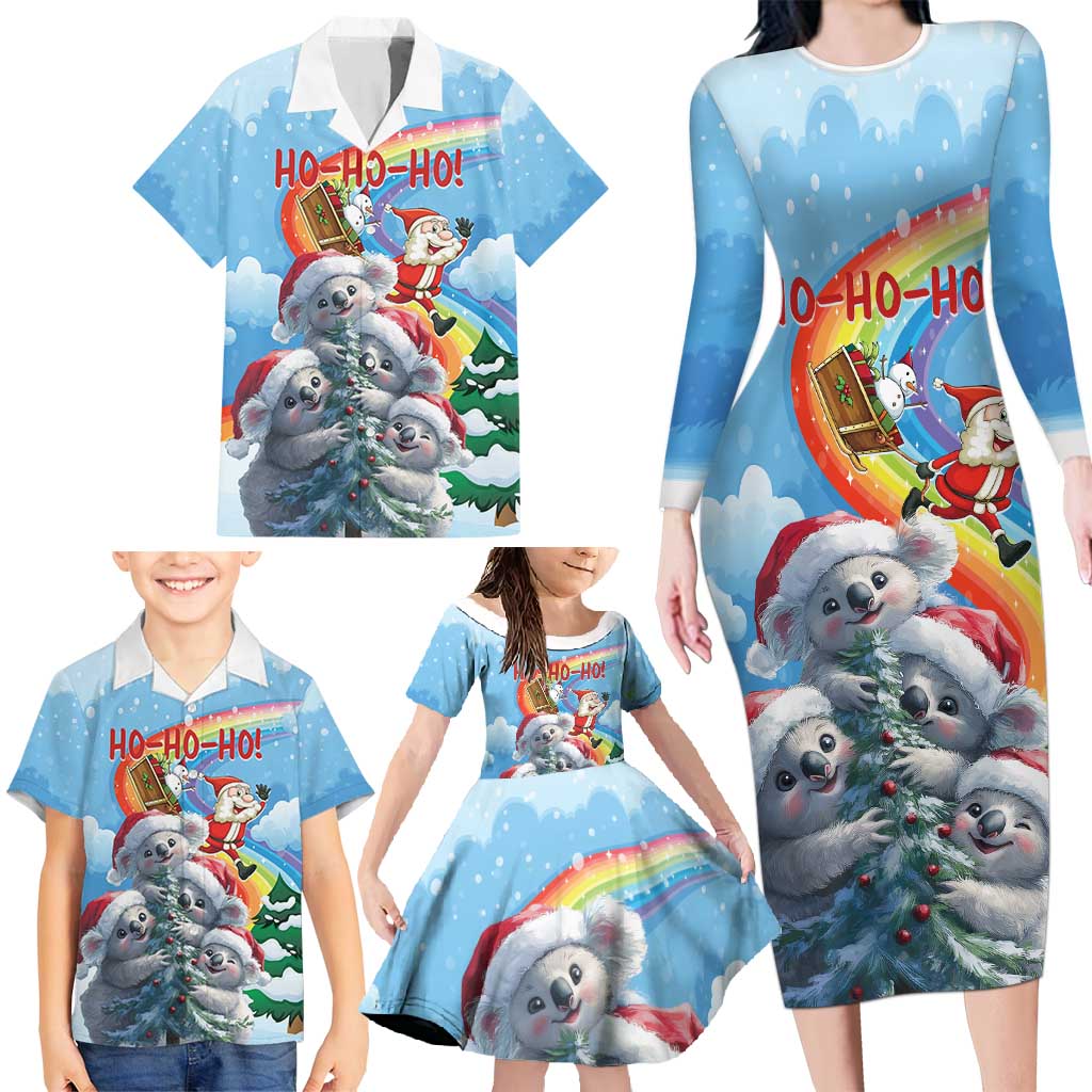 Personalised Australia Koala Christmas Family Matching Long Sleeve Bodycon Dress and Hawaiian Shirt Santa Claus Ho Ho Ho - Wonder Print Shop