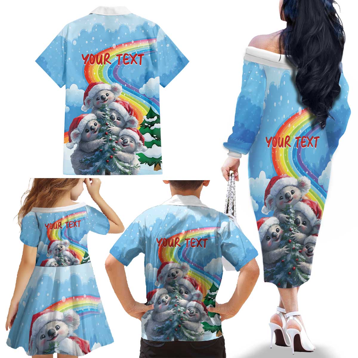Personalised Australia Koala Christmas Family Matching Off The Shoulder Long Sleeve Dress and Hawaiian Shirt Santa Claus Ho Ho Ho - Wonder Print Shop