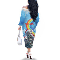 Personalised Australia Koala Christmas Family Matching Off The Shoulder Long Sleeve Dress and Hawaiian Shirt Santa Claus Ho Ho Ho - Wonder Print Shop