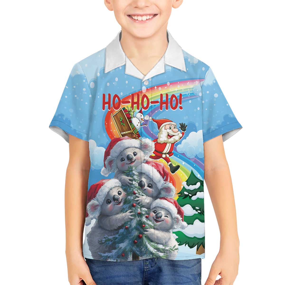 Personalised Australia Koala Christmas Family Matching Off The Shoulder Long Sleeve Dress and Hawaiian Shirt Santa Claus Ho Ho Ho - Wonder Print Shop