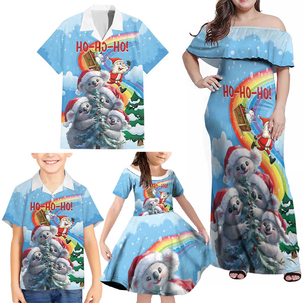 Personalised Australia Koala Christmas Family Matching Off Shoulder Maxi Dress and Hawaiian Shirt Santa Claus Ho Ho Ho - Wonder Print Shop