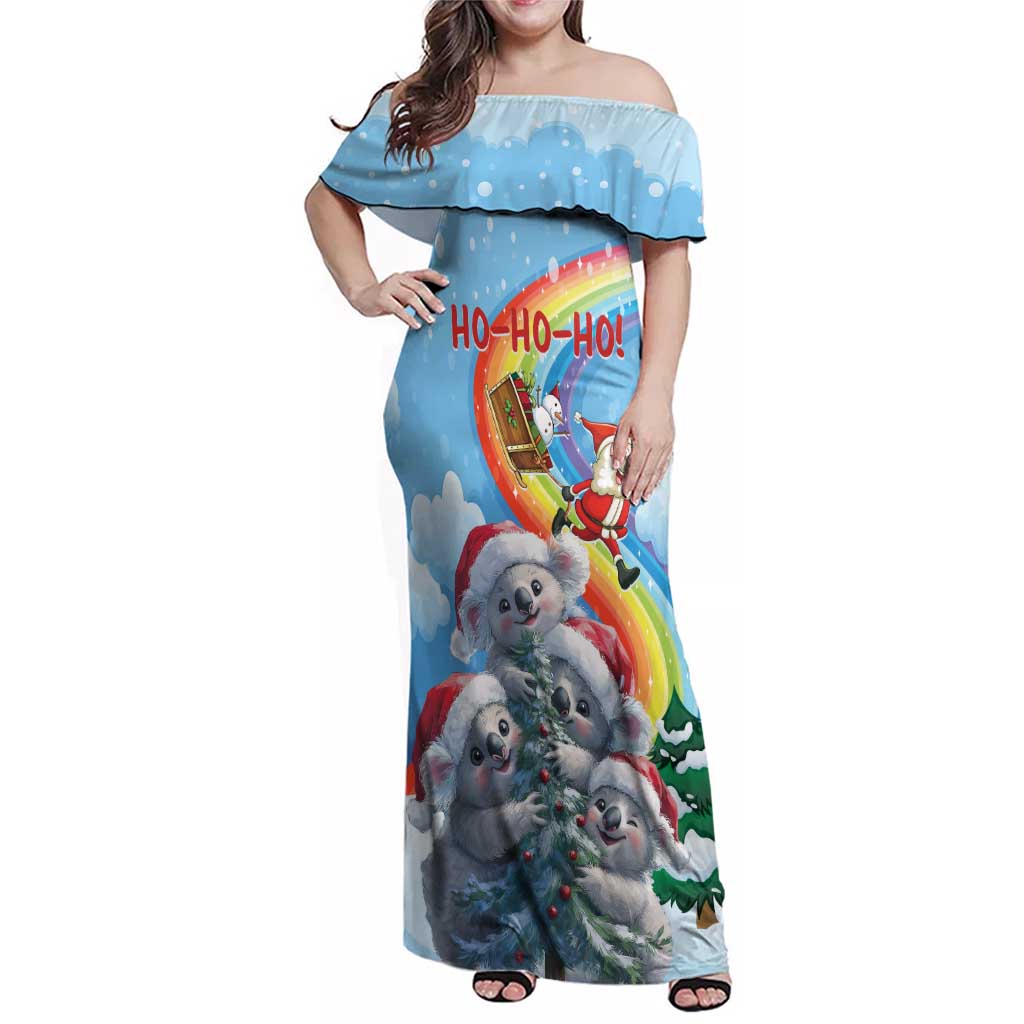 Personalised Australia Koala Christmas Family Matching Off Shoulder Maxi Dress and Hawaiian Shirt Santa Claus Ho Ho Ho - Wonder Print Shop