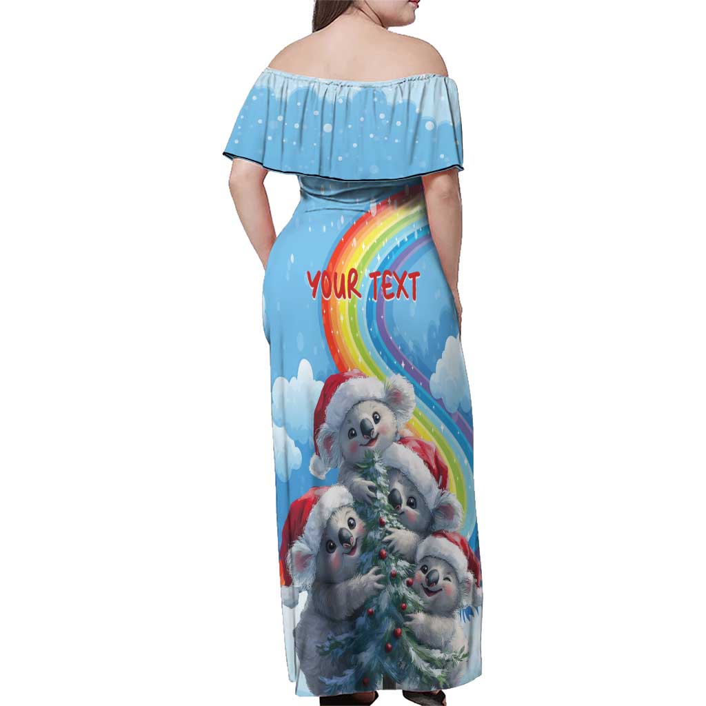 Personalised Australia Koala Christmas Family Matching Off Shoulder Maxi Dress and Hawaiian Shirt Santa Claus Ho Ho Ho - Wonder Print Shop