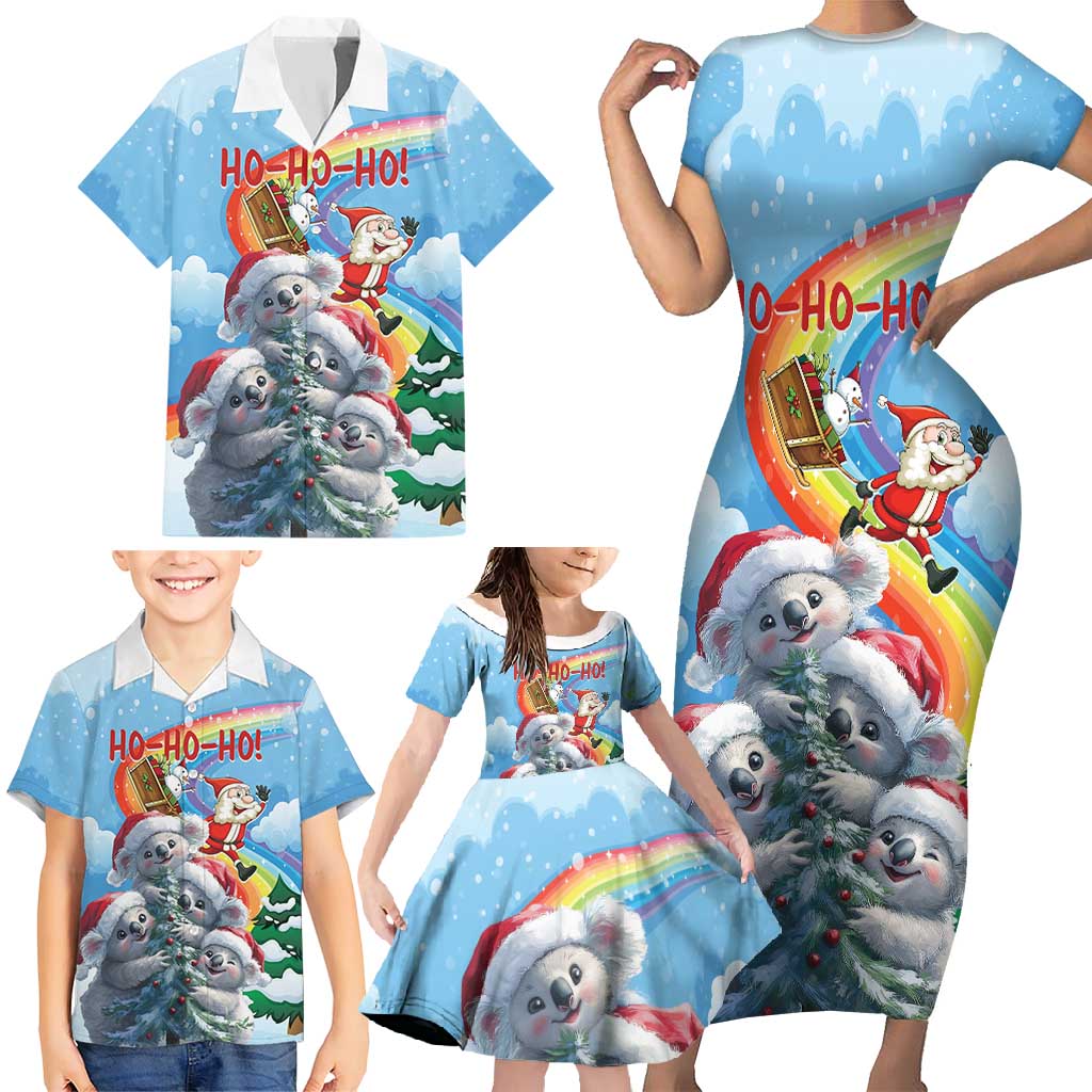 Personalised Australia Koala Christmas Family Matching Short Sleeve Bodycon Dress and Hawaiian Shirt Santa Claus Ho Ho Ho - Wonder Print Shop