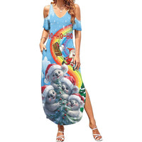 Personalised Australia Koala Christmas Family Matching Summer Maxi Dress and Hawaiian Shirt Santa Claus Ho Ho Ho - Wonder Print Shop