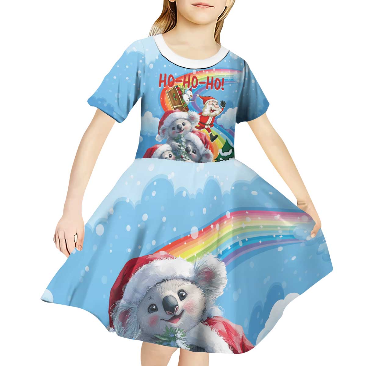 Personalised Australia Koala Christmas Kid Short Sleeve Dress Santa Claus Ho Ho Ho - Wonder Print Shop