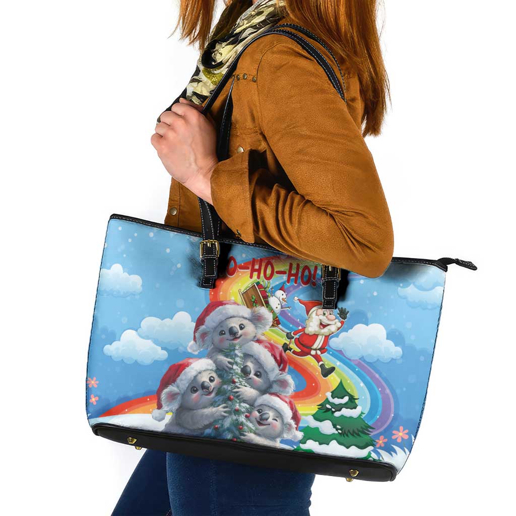 Australia Koala Christmas Leather Tote Bag Santa Claus Ho Ho Ho - Wonder Print Shop