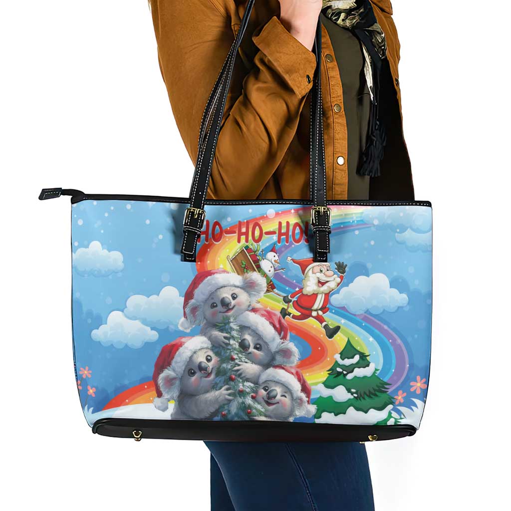 Australia Koala Christmas Leather Tote Bag Santa Claus Ho Ho Ho - Wonder Print Shop