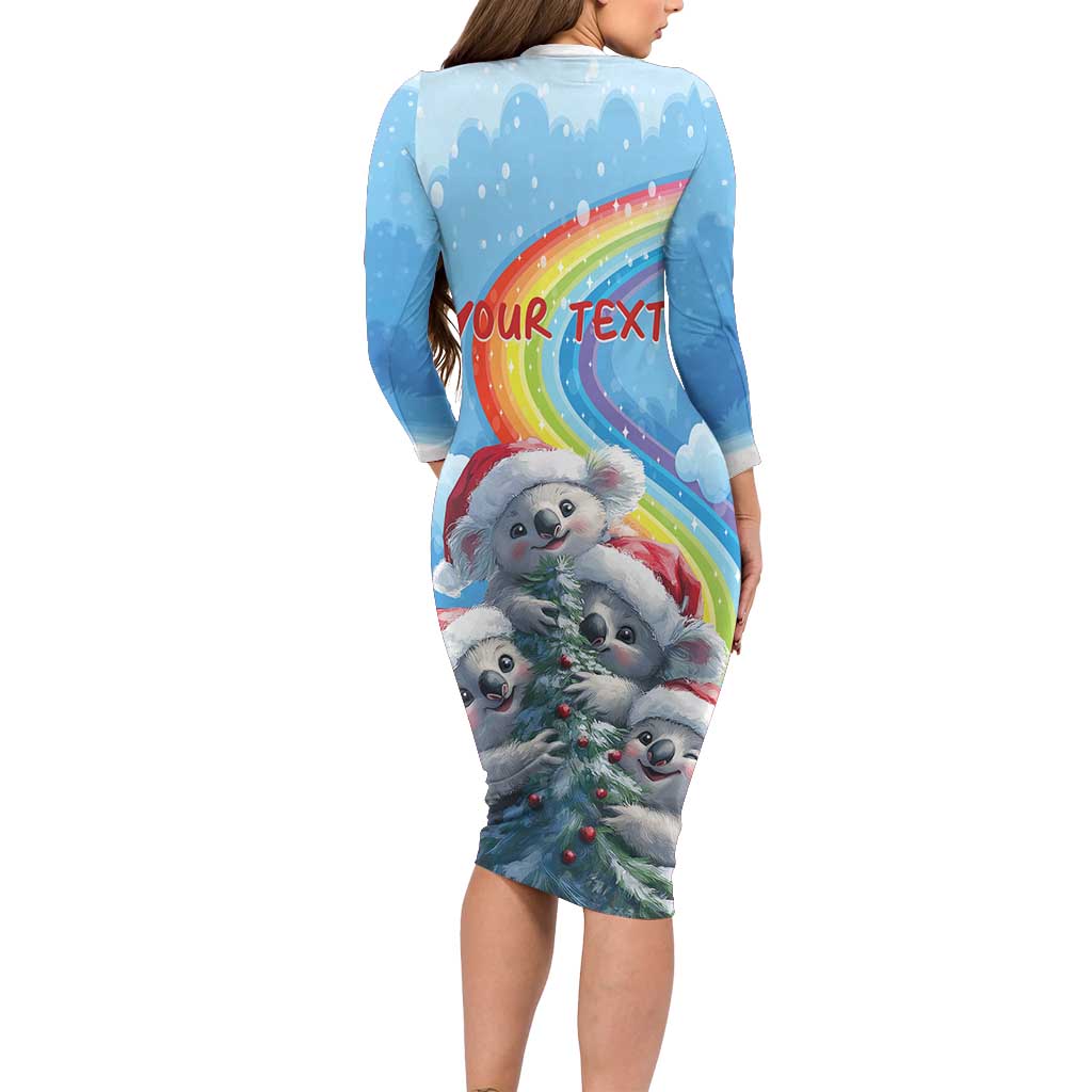 Personalised Australia Koala Christmas Long Sleeve Bodycon Dress Santa Claus Ho Ho Ho - Wonder Print Shop