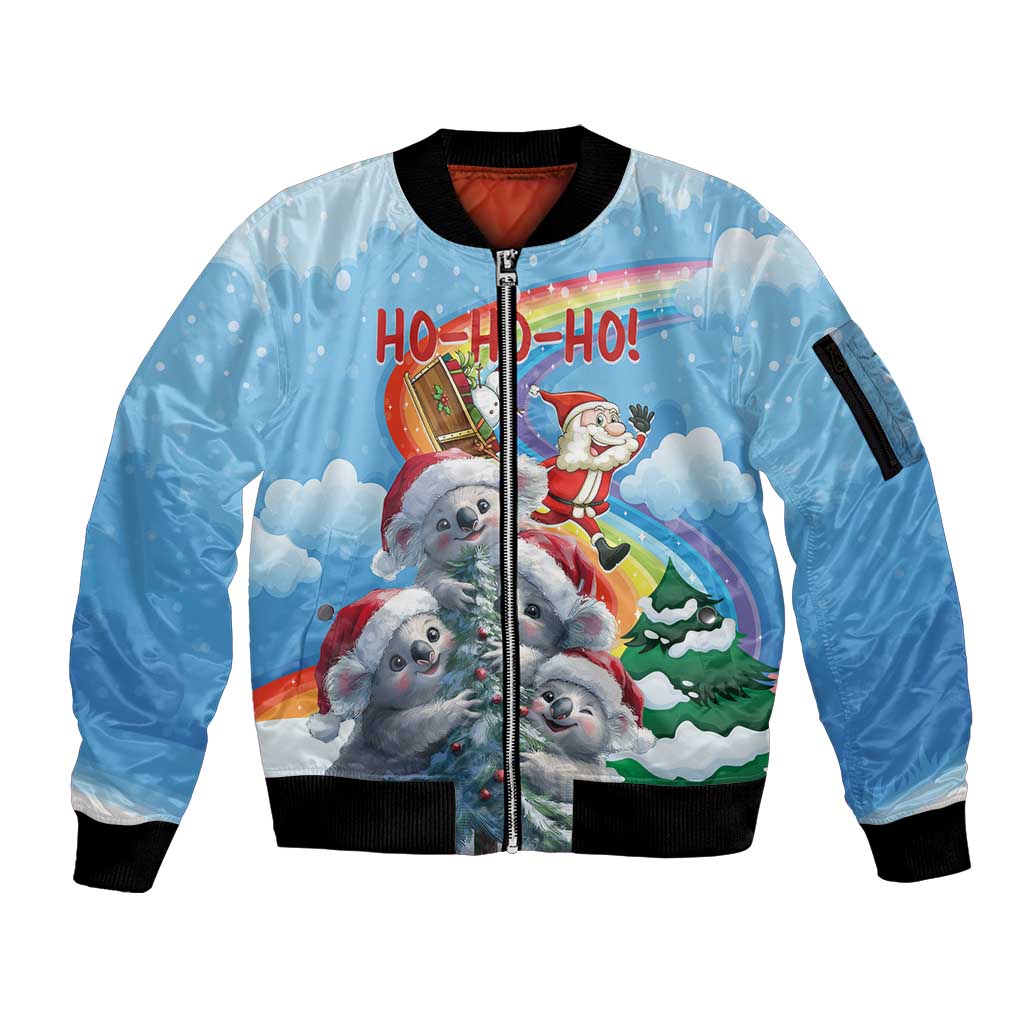 Personalised Australia Koala Christmas Sleeve Zip Bomber Jacket Santa Claus Ho Ho Ho - Wonder Print Shop