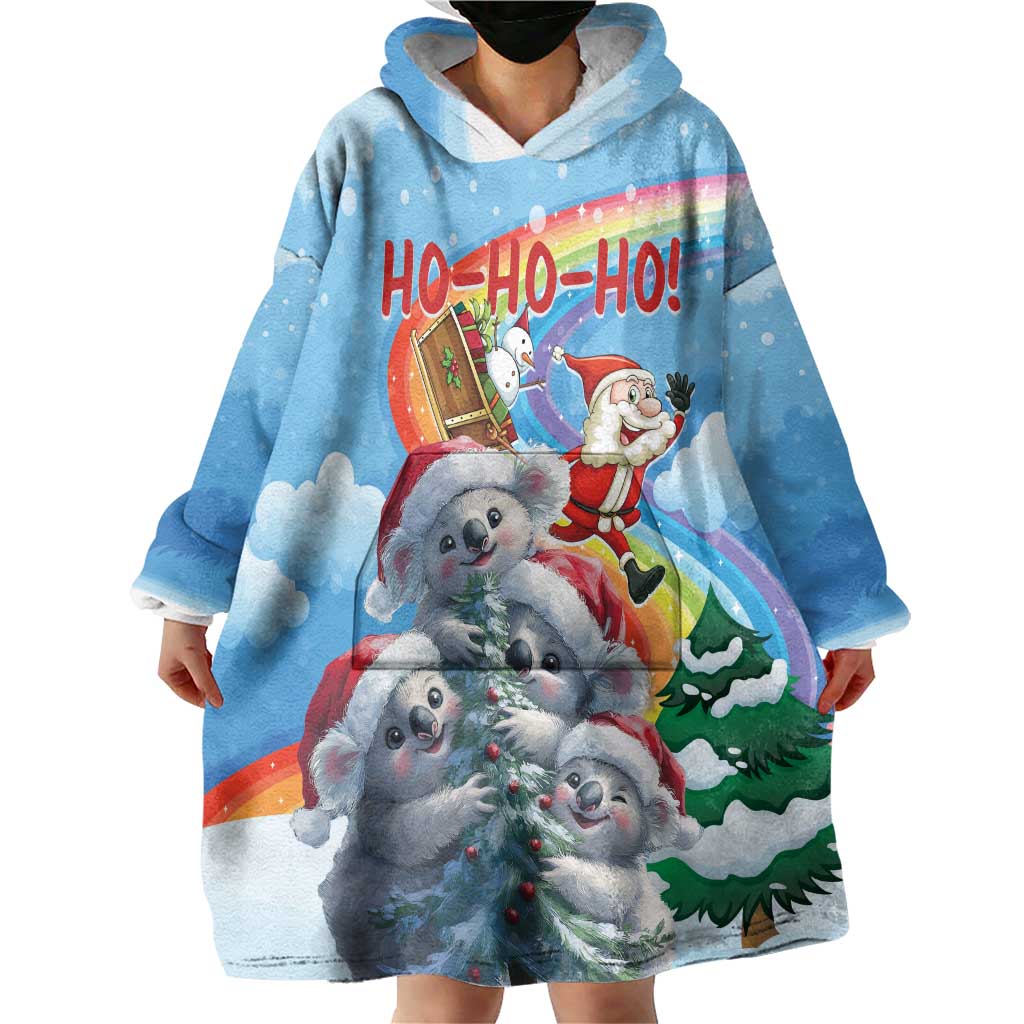Personalised Australia Koala Christmas Wearable Blanket Hoodie Santa Claus Ho Ho Ho - Wonder Print Shop