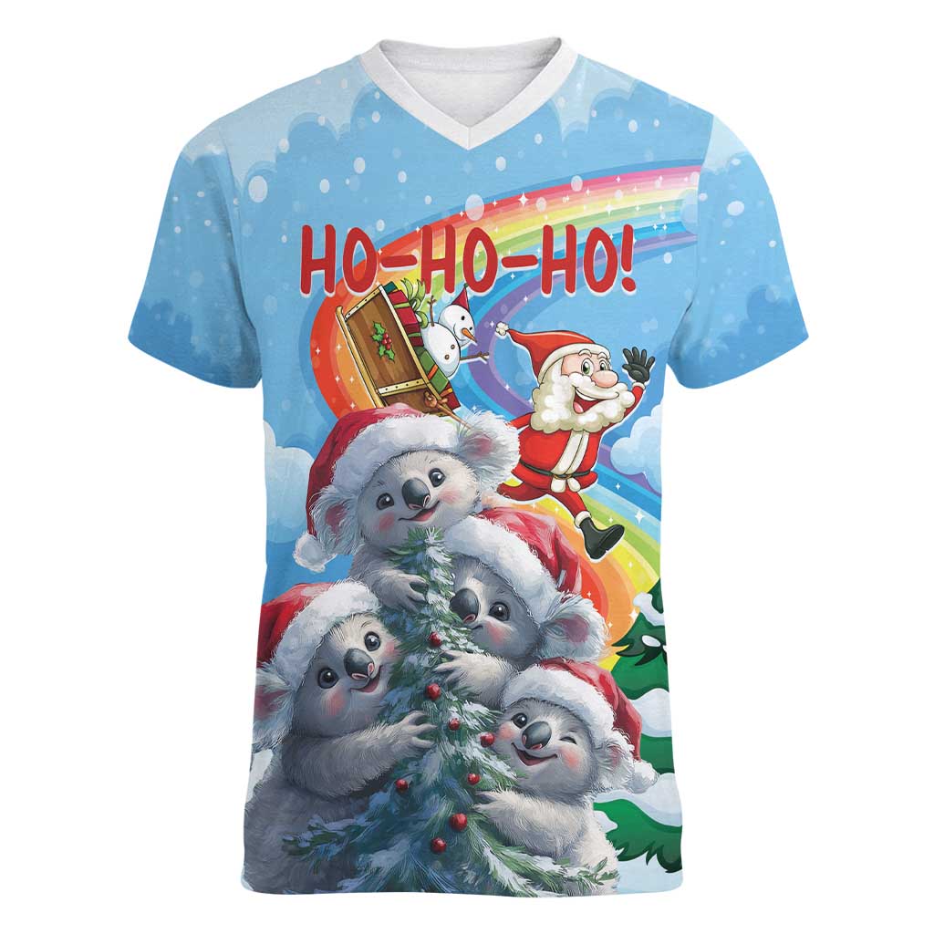 Personalised Australia Koala Christmas Women V-Neck T-Shirt Santa Claus Ho Ho Ho - Wonder Print Shop