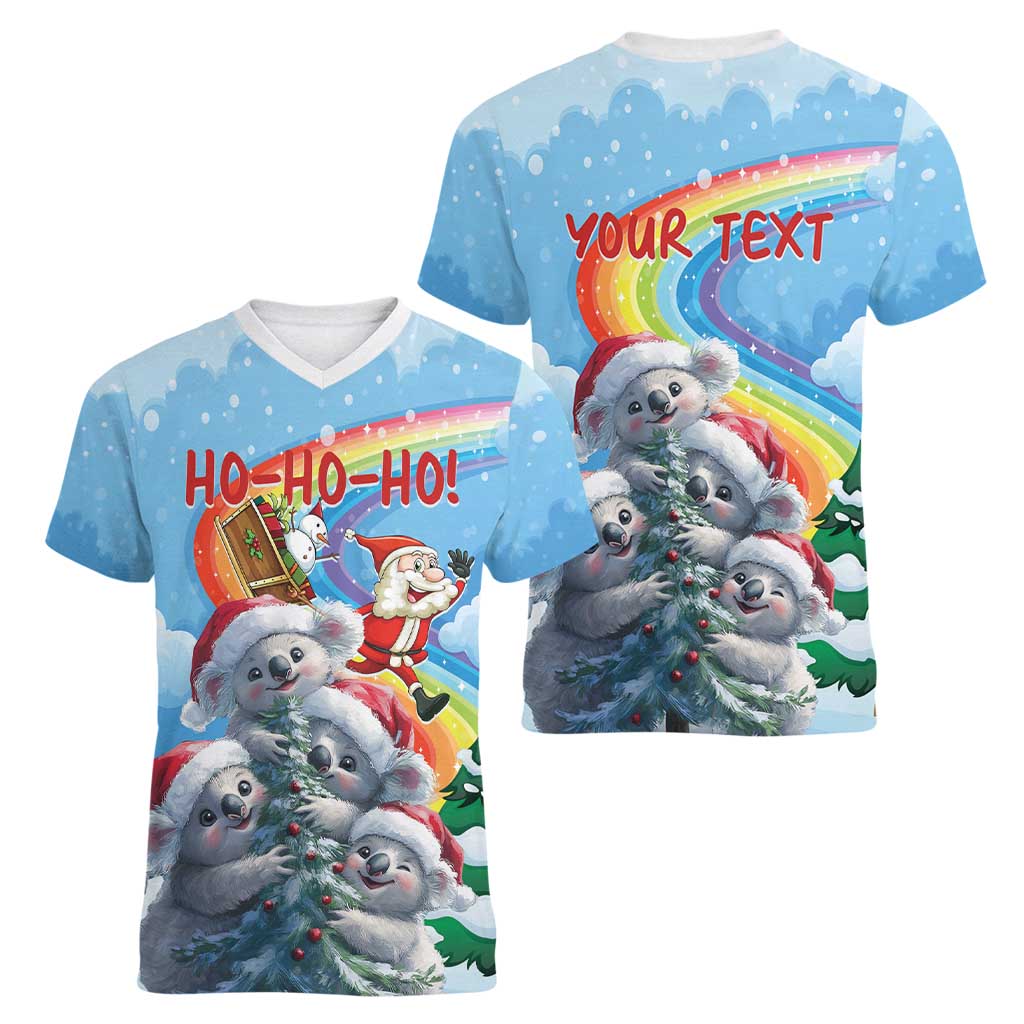 Personalised Australia Koala Christmas Women V-Neck T-Shirt Santa Claus Ho Ho Ho - Wonder Print Shop