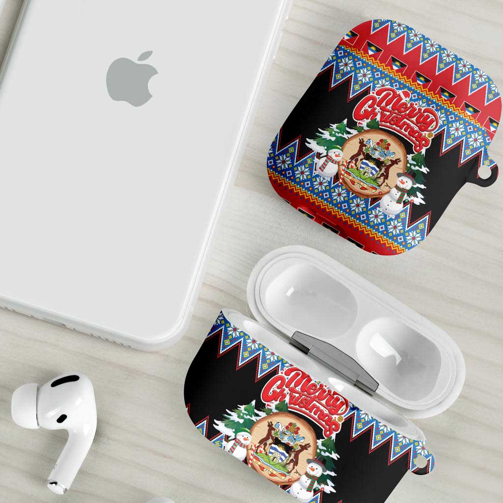Antigua and Barbuda Christmas AirPods Case Coat Of Arms With Snowman - Wonder Print Shop