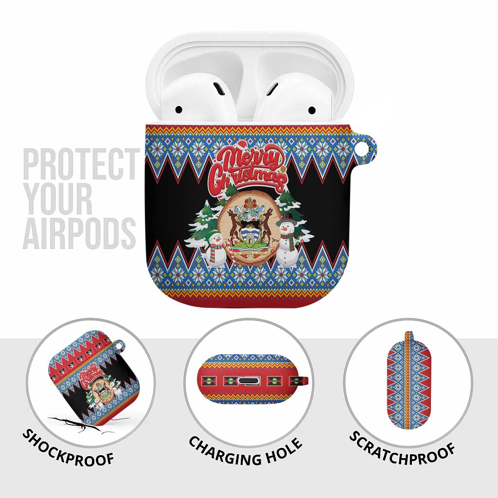 Antigua and Barbuda Christmas AirPods Case Coat Of Arms With Snowman - Wonder Print Shop