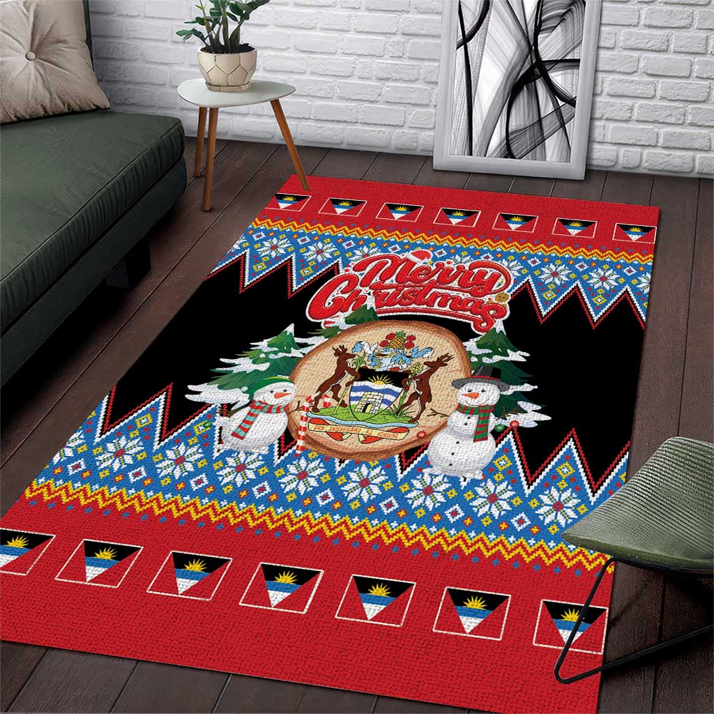 Antigua and Barbuda Christmas Area Rug Coat Of Arms With Snowman - Wonder Print Shop