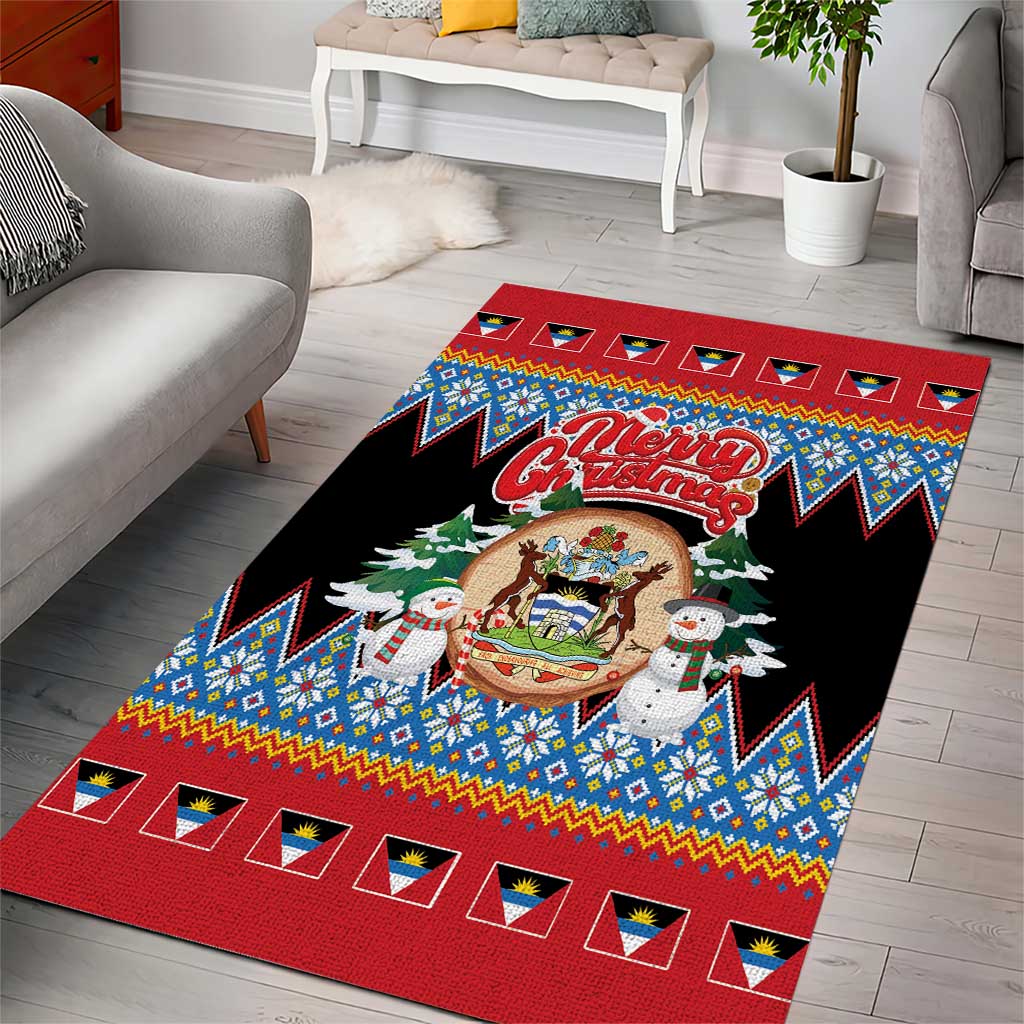 Antigua and Barbuda Christmas Area Rug Coat Of Arms With Snowman - Wonder Print Shop