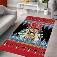 Antigua and Barbuda Christmas Area Rug Coat Of Arms With Snowman - Wonder Print Shop