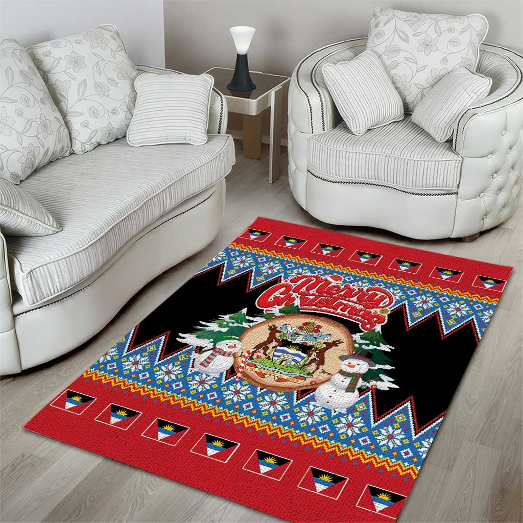 Antigua and Barbuda Christmas Area Rug Coat Of Arms With Snowman - Wonder Print Shop
