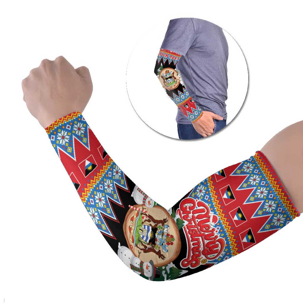 Personalized Antigua and Barbuda Christmas Arm Sleeves Coat Of Arms With Snowman - Wonder Print Shop
