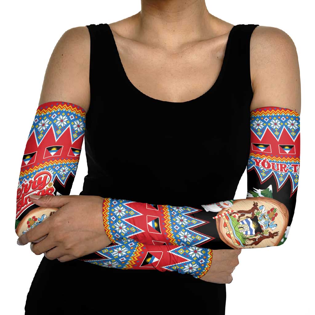 Personalized Antigua and Barbuda Christmas Arm Sleeves Coat Of Arms With Snowman - Wonder Print Shop