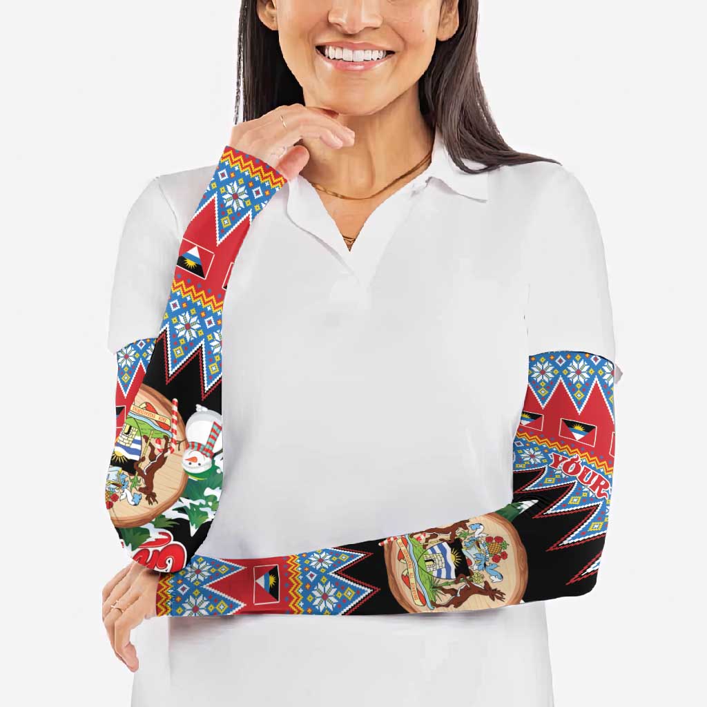 Personalized Antigua and Barbuda Christmas Arm Sleeves Coat Of Arms With Snowman - Wonder Print Shop