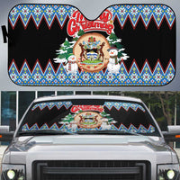 Antigua and Barbuda Christmas Auto Sun Shade Coat Of Arms With Snowman - Wonder Print Shop