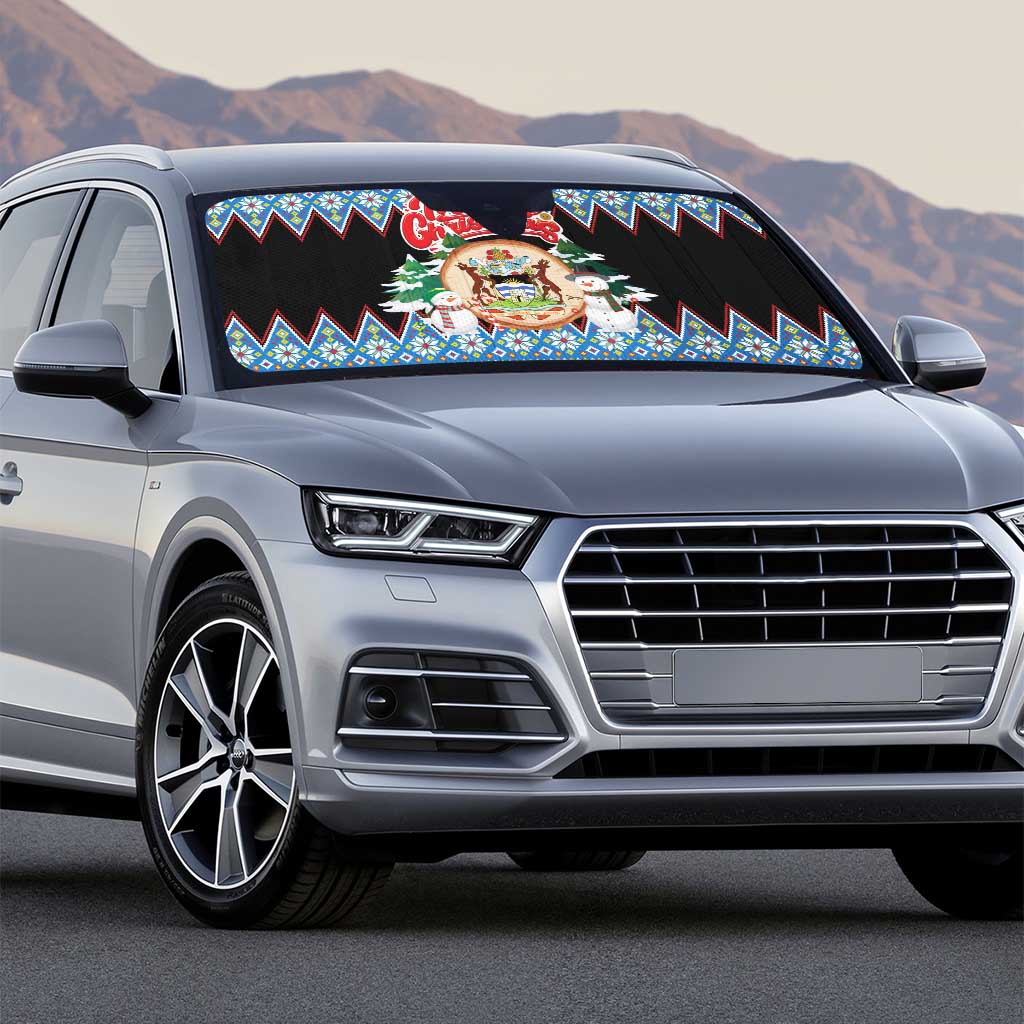 Antigua and Barbuda Christmas Auto Sun Shade Coat Of Arms With Snowman - Wonder Print Shop