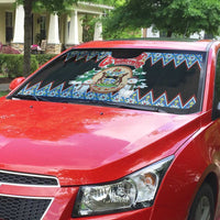 Antigua and Barbuda Christmas Auto Sun Shade Coat Of Arms With Snowman - Wonder Print Shop