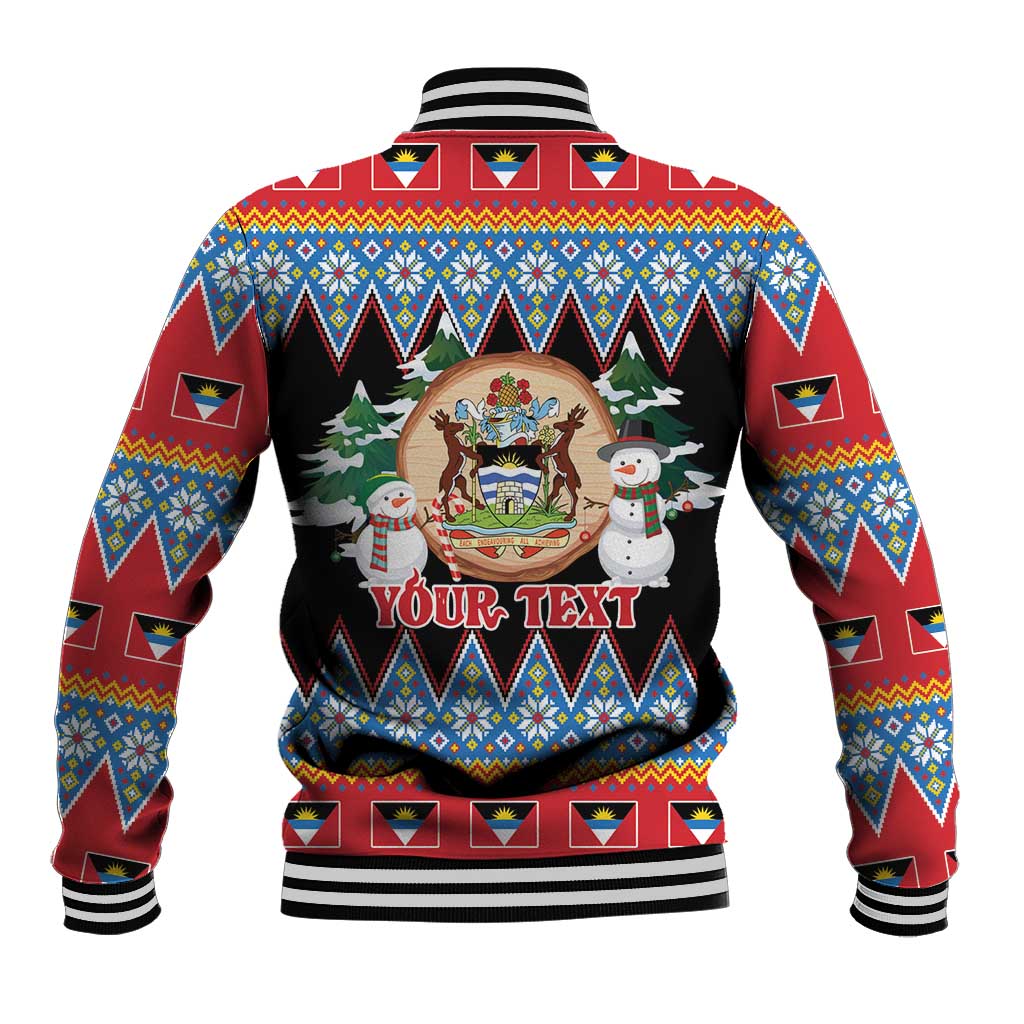 Personalized Antigua and Barbuda Christmas Baseball Jacket Coat Of Arms With Snowman - Wonder Print Shop