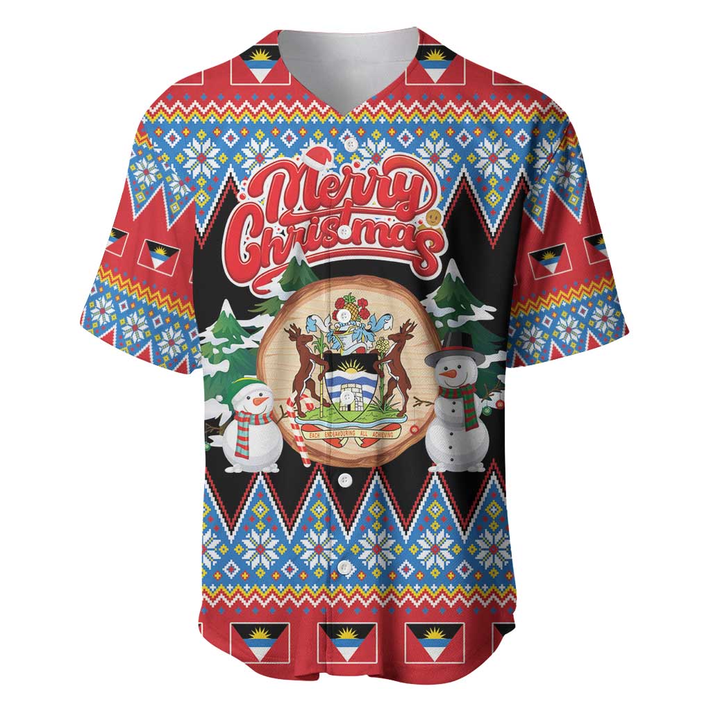 Personalized Antigua and Barbuda Christmas Baseball Jersey Coat Of Arms With Snowman - Wonder Print Shop