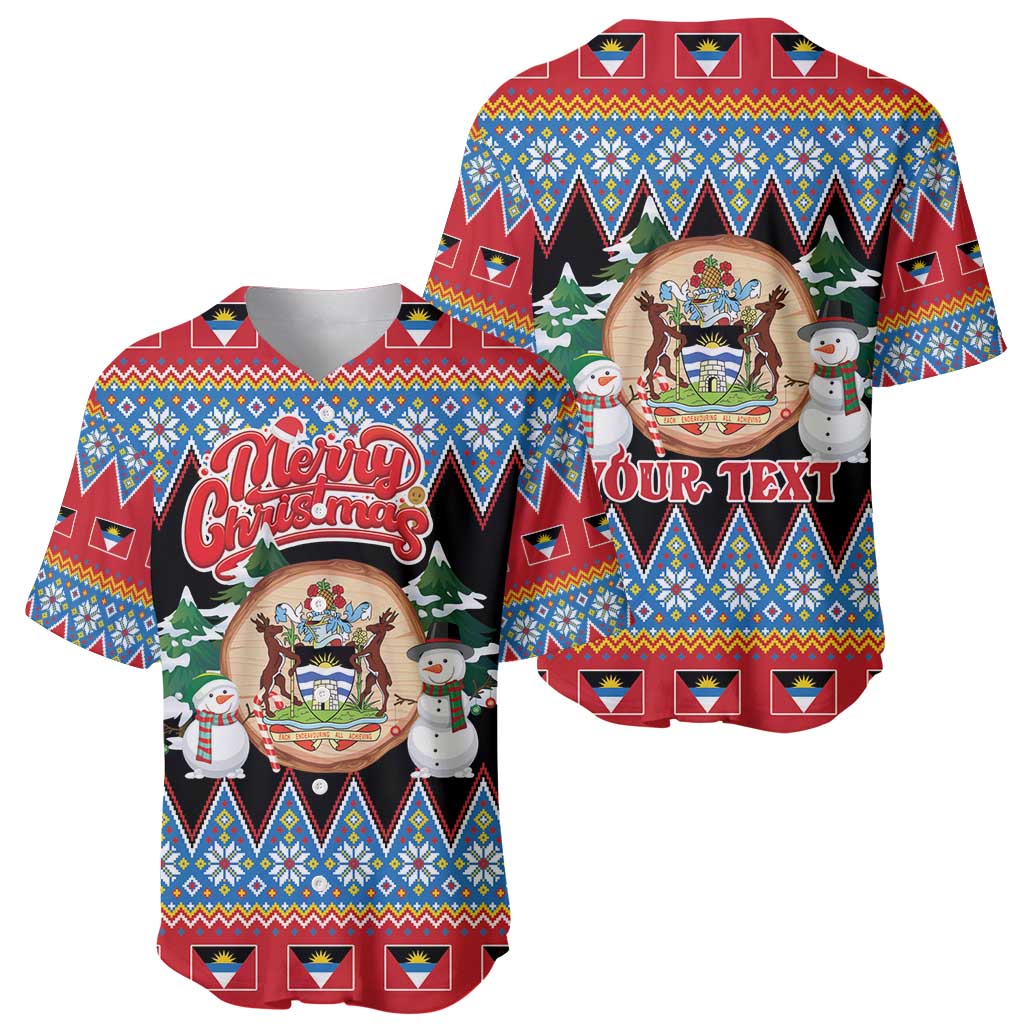 Personalized Antigua and Barbuda Christmas Baseball Jersey Coat Of Arms With Snowman - Wonder Print Shop