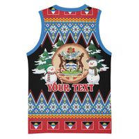 Personalized Antigua and Barbuda Christmas Basketball Jersey Coat Of Arms With Snowman - Wonder Print Shop