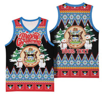 Personalized Antigua and Barbuda Christmas Basketball Jersey Coat Of Arms With Snowman - Wonder Print Shop