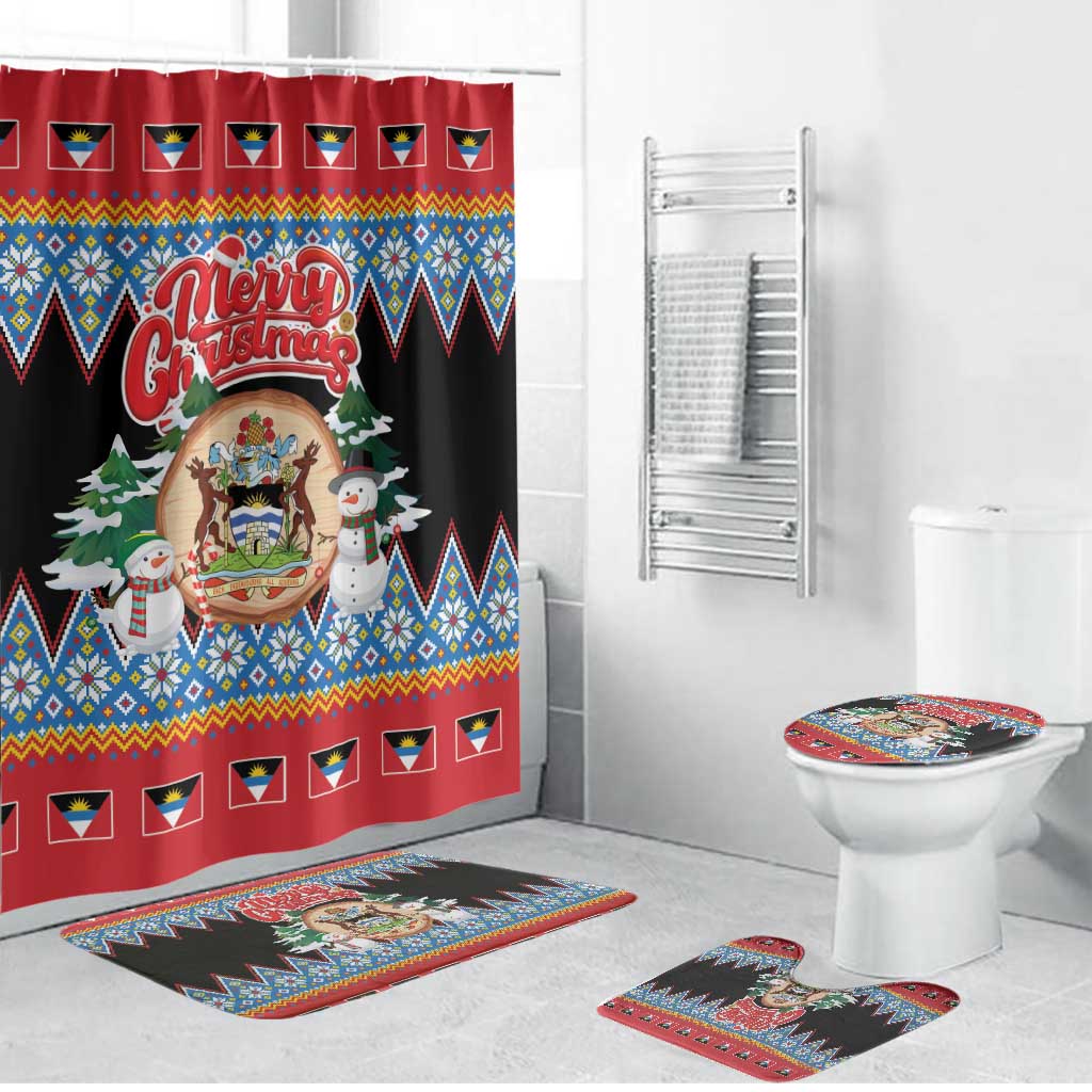 Antigua and Barbuda Christmas Bathroom Set Coat Of Arms With Snowman - Wonder Print Shop