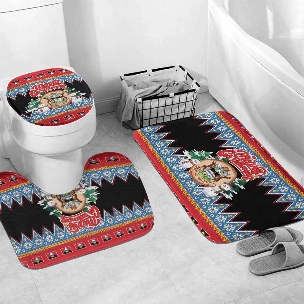 Antigua and Barbuda Christmas Bathroom Set Coat Of Arms With Snowman - Wonder Print Shop