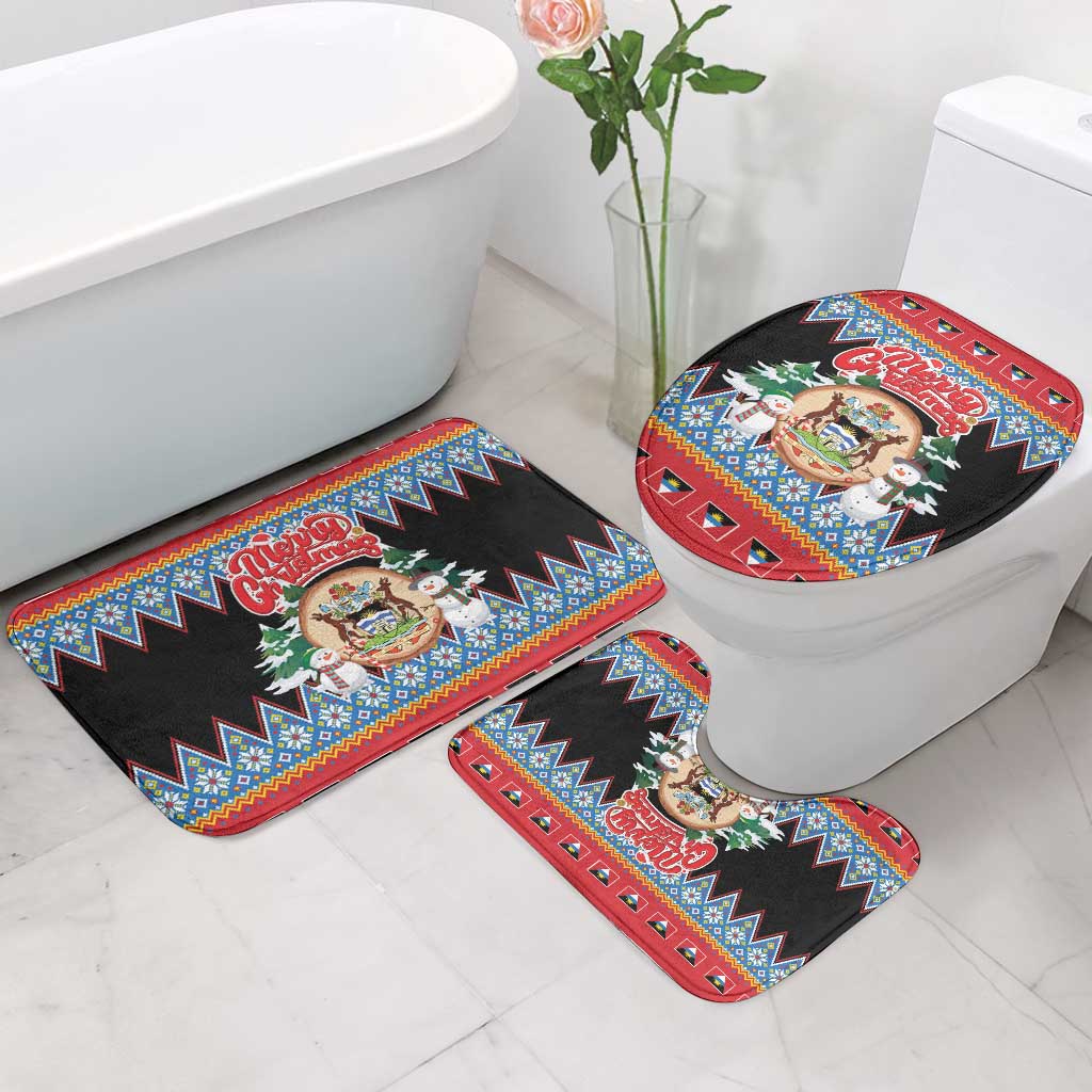 Antigua and Barbuda Christmas Bathroom Set Coat Of Arms With Snowman - Wonder Print Shop