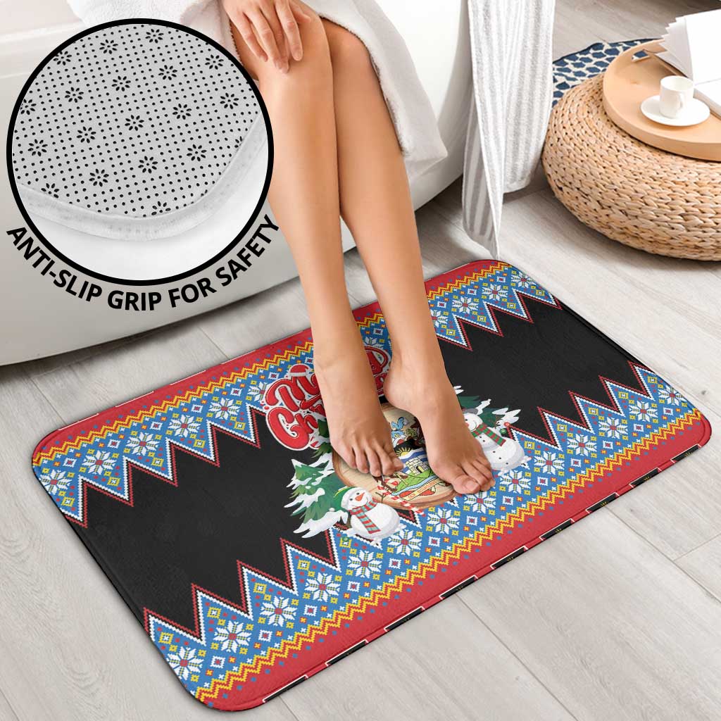 Antigua and Barbuda Christmas Bathroom Set Coat Of Arms With Snowman - Wonder Print Shop