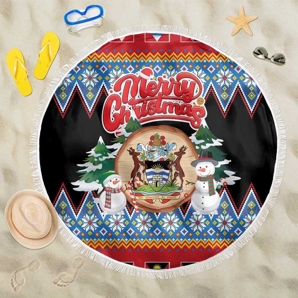 Antigua and Barbuda Christmas Beach Blanket Coat Of Arms With Snowman - Wonder Print Shop