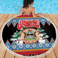 Antigua and Barbuda Christmas Beach Blanket Coat Of Arms With Snowman - Wonder Print Shop
