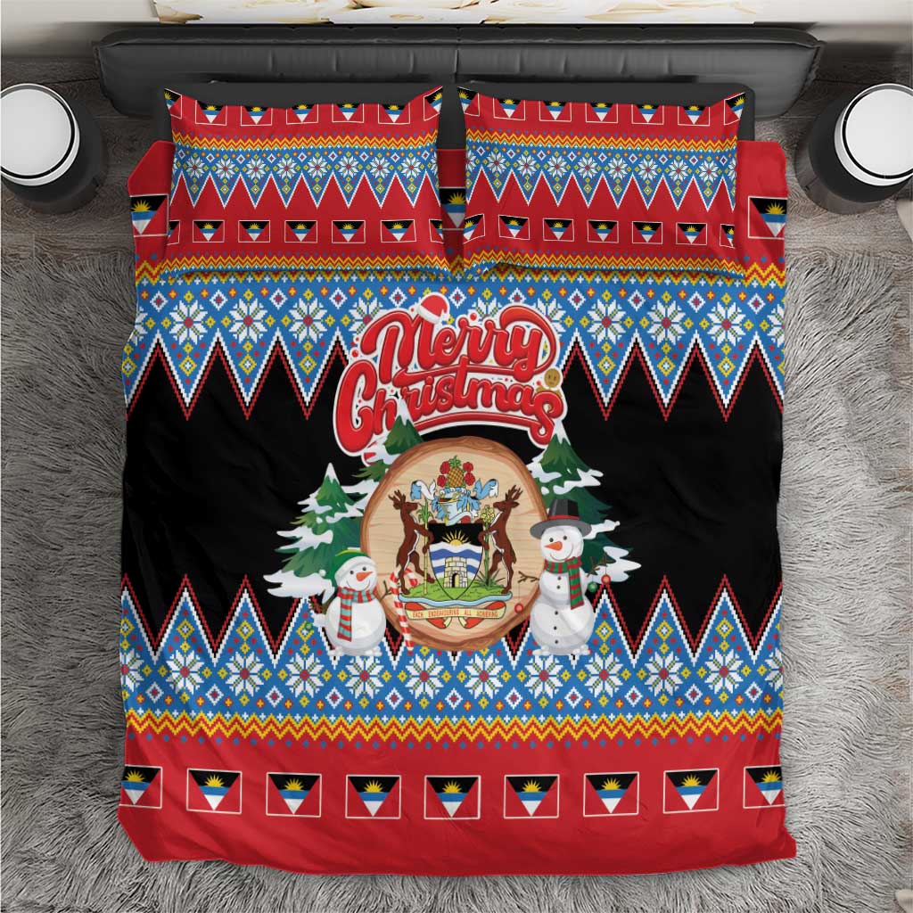 Antigua and Barbuda Christmas Bedding Set Coat Of Arms With Snowman - Wonder Print Shop