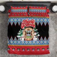 Antigua and Barbuda Christmas Bedding Set Coat Of Arms With Snowman - Wonder Print Shop