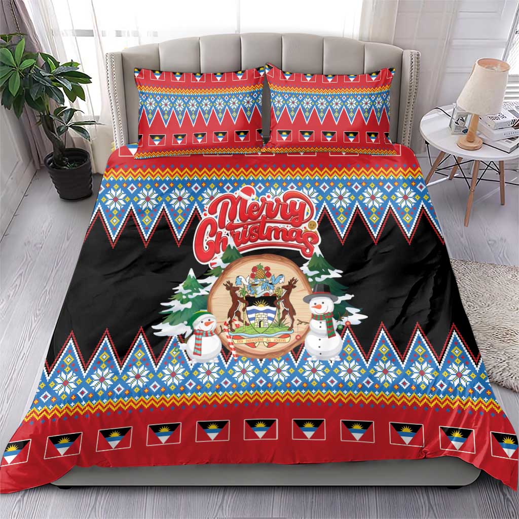 Antigua and Barbuda Christmas Bedding Set Coat Of Arms With Snowman - Wonder Print Shop