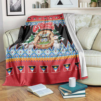 Antigua and Barbuda Christmas Blanket Coat Of Arms With Snowman - Wonder Print Shop