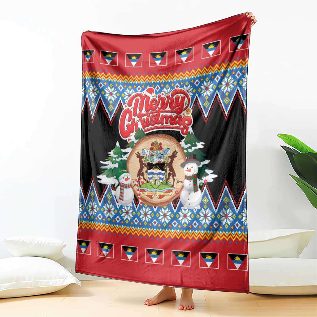 Antigua and Barbuda Christmas Blanket Coat Of Arms With Snowman - Wonder Print Shop