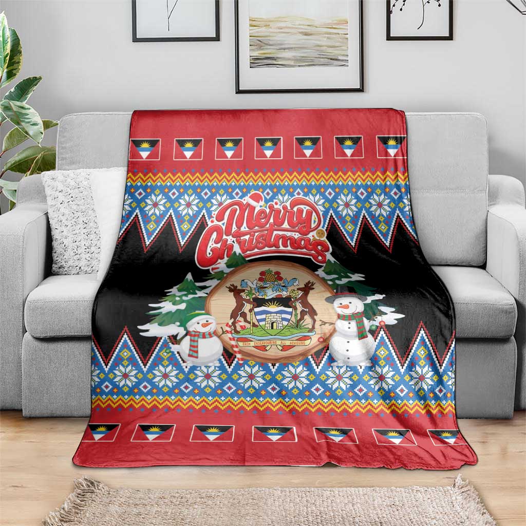 Antigua and Barbuda Christmas Blanket Coat Of Arms With Snowman - Wonder Print Shop