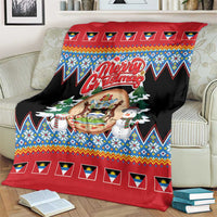 Antigua and Barbuda Christmas Blanket Coat Of Arms With Snowman - Wonder Print Shop