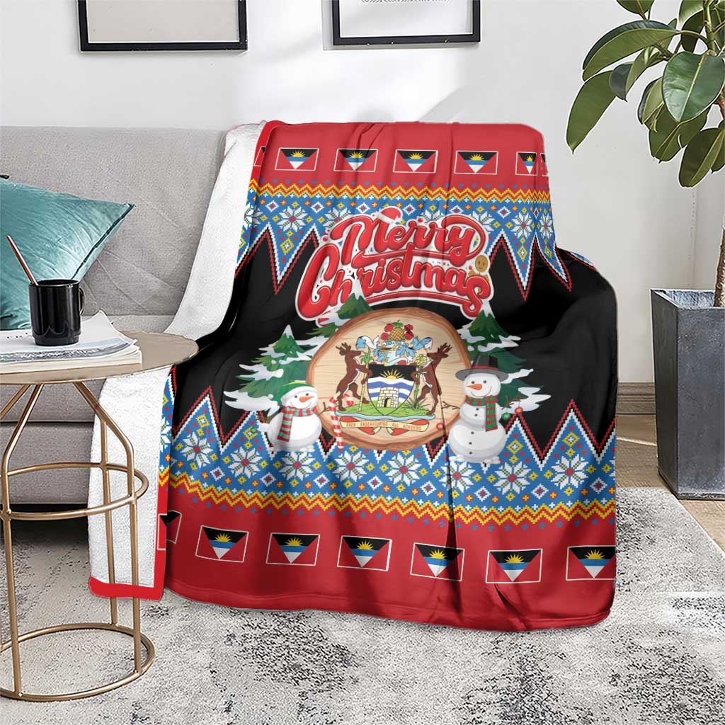 Antigua and Barbuda Christmas Blanket Coat Of Arms With Snowman - Wonder Print Shop