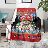 Antigua and Barbuda Christmas Blanket Coat Of Arms With Snowman - Wonder Print Shop